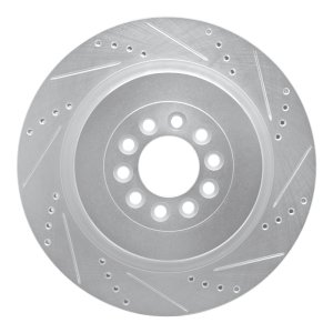 Jaguar XJR Brake Rotor (1) - Front Right - R1 Concepts - Drilled & Slotted - Silver - `03-`05